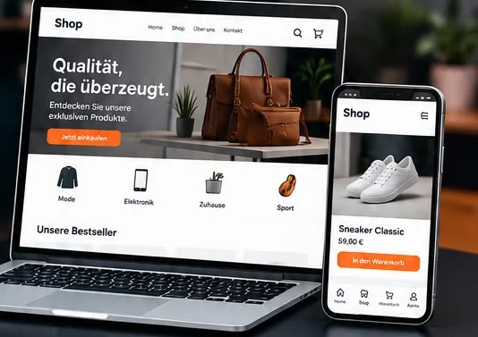 Beispiel eines Online-Shops auf Laptop und Smartphone